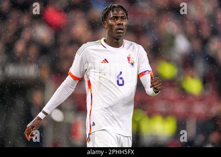 Cologne, Allemagne. 28th mars 2023. COLOGNE, ALLEMAGNE - MARS 28: Amadou Onana de Belgique pendant le match international amical entre l'Allemagne et la Belgique à RheinEnergieStadion sur 28 mars 2023 à Cologne, Allemagne (photo par Joris Verwijst/Orange Pictures) crédit: Orange pics BV/Alay Live News Banque D'Images