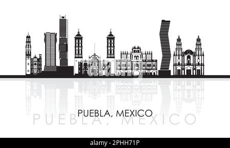 Silhouette Skyline panorama de la ville de Puebla, Mexique - illustration vectorielle Illustration de Vecteur