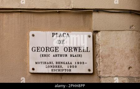Placa de George Orwell, Barcelone, Espagne Banque D'Images