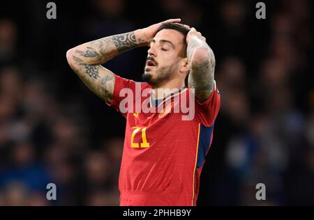 Glasgow, Royaume-Uni. 28th mars 2023. Joselu d'Espagne lors du match de qualification de l'UEFA European Championship au parc Hampden, Glasgow. Crédit photo à lire: Neil Hanna/Sportimage crédit: Sportimage/Alamy Live News Banque D'Images