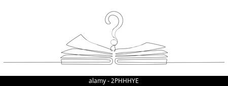 Livre ouvert et point d'interrogation un dessin en ligne continue. Illustration vectorielle isolée sur blanc. Illustration de Vecteur