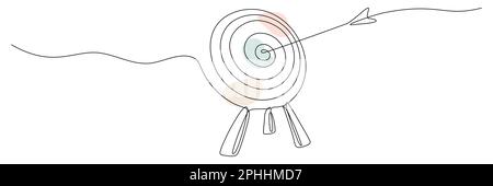 Cible avec tracé de ligne continue avec flèche. Cercle d'objectifs linéaire dessiné à la main avec des formes pastel. Illustration de Vecteur
