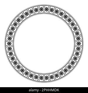 Cadre circulaire avec motif rosette et points. Bordure circulaire décorative avec motif fleuri stylisé rond, qui se trouve sur la poterie grecque ancienne. Banque D'Images