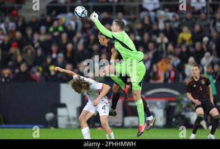 Cologne, Allemagne. 28th mars 2023. Firo: 28.03.2023, football, football: Équipe nationale DFB, jeu de pays hommes, hommes, jeu amical GER, Allemagne - Belgique, BEL Koen Casteels, parade crédit: dpa/Alay Live News Banque D'Images