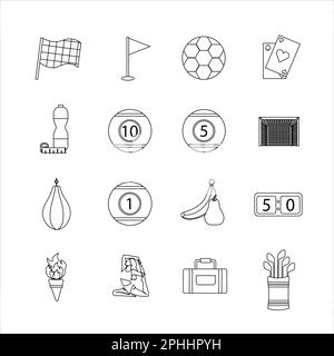 Collection d'icônes avec différents sports et une alimentation saine dans la conception de contour Banque D'Images