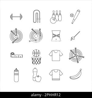 Collection d'icônes avec différents sports et une alimentation saine dans la conception de contour Banque D'Images