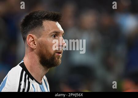 Santiago del Estero, Argentine, 28th mars 2023. Lionel Messi d'Argentine, pendant le match entre l'Argentine et Curaçao, pour l'International friendly 2023, au stade Unico Madre de Ciudades, à Santiago del Estero sur 28 mars. Photo: Luciano Bisbal/DiaEsportivo/Alamy Live News Banque D'Images