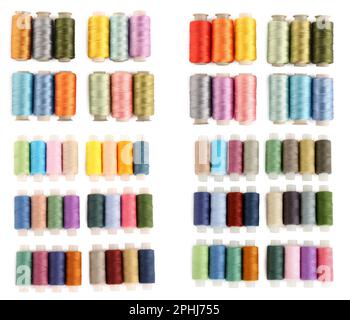 Set avec des bobines de multicolore sur fond blanc Banque D'Images