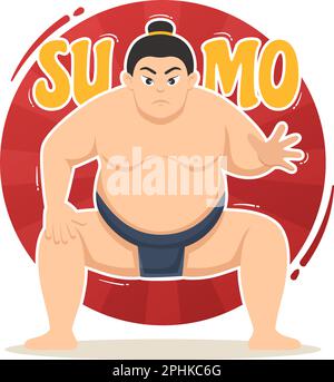 Sumo Wrestler Illustration avec combattre l'art martial traditionnel japonais et l'activité sportive dans le dessin à la main de dessin à plat de la page d'arrivée modèles Illustration de Vecteur