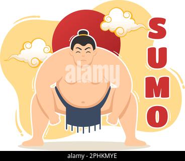 Sumo Wrestler Illustration avec combattre l'art martial traditionnel japonais et l'activité sportive dans le dessin à la main de dessin à plat de la page d'arrivée modèles Illustration de Vecteur