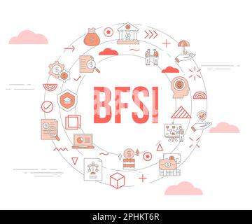 bfsi services financiers bancaires et concept d'assurance avec icône ensemble modèle bannière et cercle forme ronde illustration de vecteur Banque D'Images