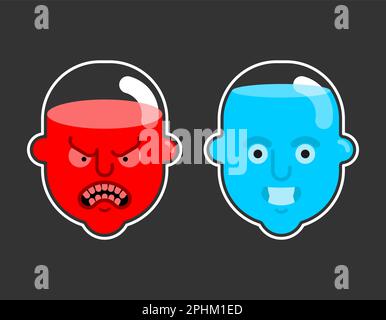 En colère et bon visage homme tête. Сoncept de la personne qui remplit. Illustration de Vecteur