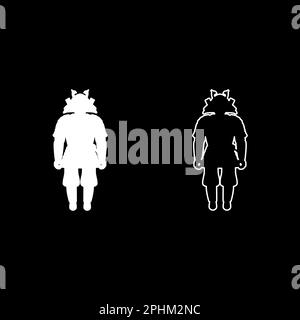 Samouraï japonais de la guerre héros silhouette guerrier ensemble icône blanc couleur vecteur illustration image remplissage simple contour ligne mince plat style Illustration de Vecteur