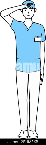 Infirmière masculine, physiothérapeute, ergothérapeute, orthophoniste, assistante infirmière en uniforme faire un salut, Illustration vectorielle Illustration de Vecteur