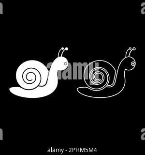 Escargot mollusque Set icône blanc couleur vecteur illustration image simple remplissage Uni contour ligne mince plat style Illustration de Vecteur