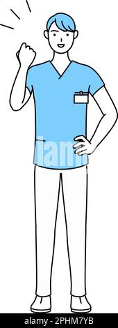 Infirmière masculine, physiothérapeute, ergothérapeute, orthophoniste, assistante infirmière en uniforme posant avec des contres, Illustration vectorielle Illustration de Vecteur