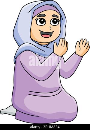 Muslim Girl Praying Cartoon coloré Clipart Illustration de Vecteur