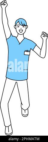 Infirmière masculine, physiothérapeute, ergothérapeute, orthophoniste, assistante infirmière en uniforme sourire et saut, Illustration vectorielle Illustration de Vecteur