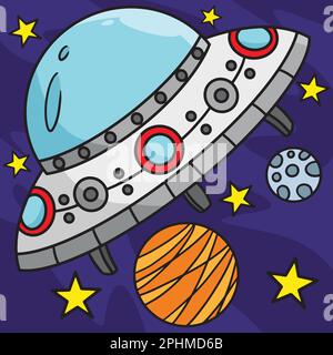 Illustration du dessin animé coloré du vaisseau spatial OVNI Illustration de Vecteur