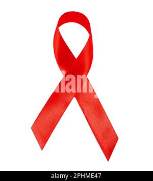 Ruban rouge, comme ruban de sensibilisation isolé sur le chemin de coupure blanc Banque D'Images