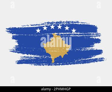 Grunge artistique drapeau brush du Kosovo isolé sur fond blanc. Texture élégante du drapeau national Illustration de Vecteur