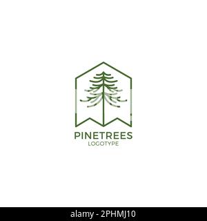 Pendentif arbre de pin avec dessin vectoriel d'icône de logo de style linéaire et emblème Illustration de Vecteur