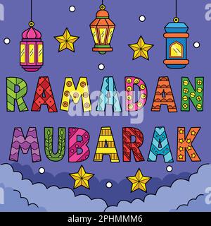 Illustration du dessin animé coloré de Ramadan Moubarak Illustration de Vecteur