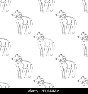 Motif sans couture avec illustration des chevaux en style dessin au trait sur fond blanc Illustration de Vecteur