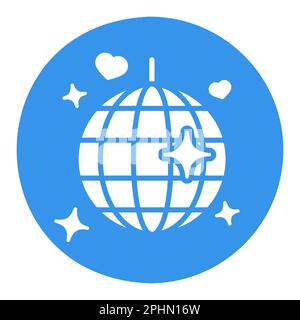 Disco ball, Party Element isolé glyphe icône. Illustration vectorielle, éléments romantiques. Autocollant, patch, badge, carte de mariage, Valentin Illustration de Vecteur