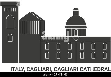 Italie, Cagliari, Cathédrale de Cagliari, illustration vectorielle de voyage Illustration de Vecteur