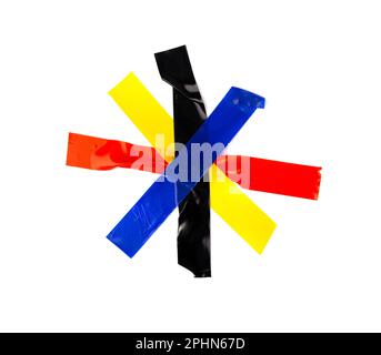 Rubans adhésifs électriques colorés, pièces adhésives isolées, bandes de ruban adhésif pour conduits en plastique, bandes adhésives colorées sur fond blanc Banque D'Images