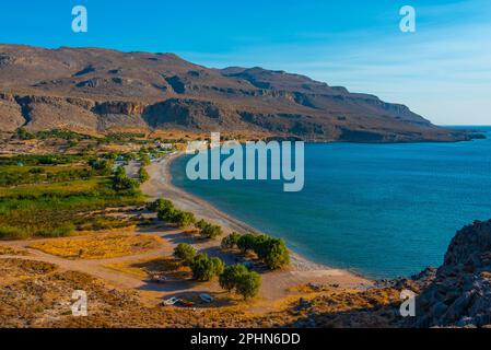 Vue panoramique sur la côte de Crète près de Kato Zakros, Crète. Banque D'Images