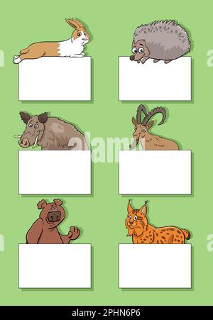 Dessin animé illustration d'animaux amusants avec cartes blanches ou bannières design ensemble Illustration de Vecteur