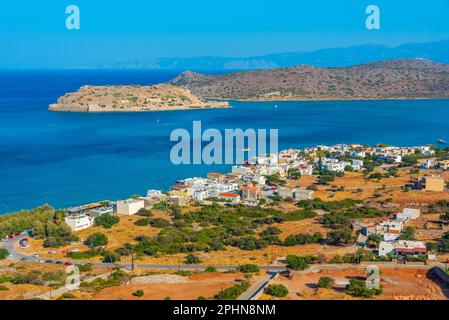 Vue panoramique sur l'île de Spinalonga en Crète, Grèce. Banque D'Images