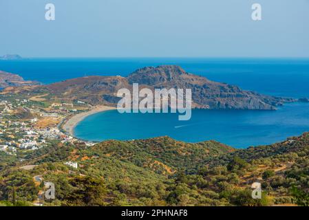 Vue panoramique sur la ville grecque de Plakias sur l'île de Crète. Banque D'Images