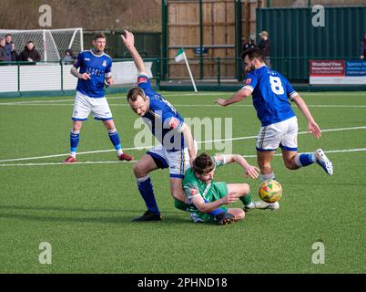 Bishops Cleeve FC vs Exmouth Town FC dans la Ligue du Sud - à Kayte Lane, Bishops Cleeve. Tirage au sort de 2 -2 pour la Journée nationale de non-ligue Banque D'Images