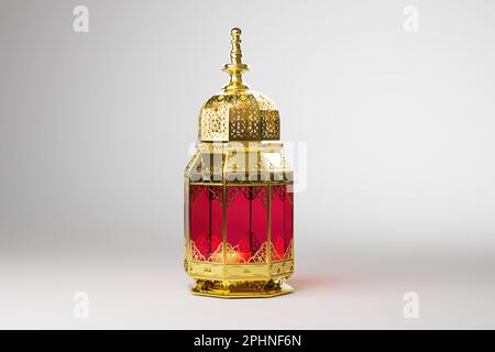 3D lanterne de Ramadan à thème islamique, Calligraphie Lune et Podium scène pour la présentation des produits. Calligraphie : Ramadan, le mois de la bonté Banque D'Images