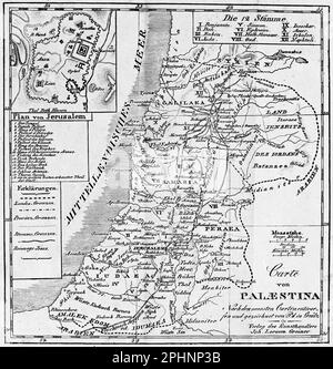 Carte de la Palestine à l'époque de Jésus-Christ, bible 1831, illustration historique Banque D'Images