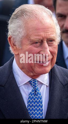 Berlin, Allemagne. 29th mars 2023. Le roi Charles III de Grande-Bretagne est accueilli à l'aéroport BER. Avant son couronnement en mai 2023, le roi britannique et sa femme royale visiteront l'Allemagne pendant trois jours. Credit: Jens Büttner/dpa/Alay Live News Banque D'Images