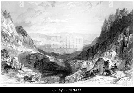 Une gravure du col de Cairn Gorm en direction d'Aviemore, Inverness-shire, Écosse, Royaume-Uni scanné à haute résolution à partir d'un livre imprimé en 1840. Banque D'Images