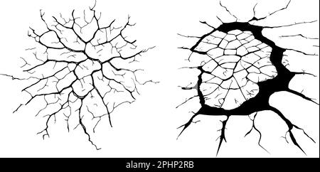 Dommages causés par des catastrophes naturelles, des tremblements de terre ou la sécheresse. Fente, fissure et trou noir dans le mur ou sur le sol. Catastrophe après la guerre. Illustration de Vecteur