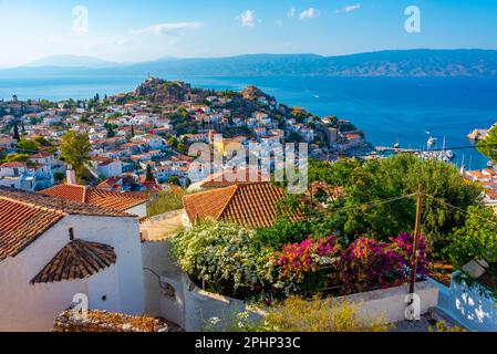 Vue aérienne de la ville d'Hydra en Grèce. Banque D'Images