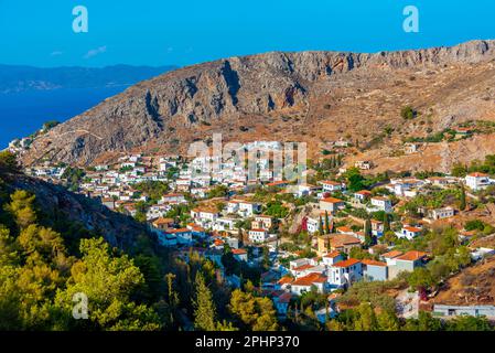 Vue aérienne de la ville d'Hydra en Grèce. Banque D'Images