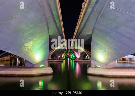 Sous l'Esplanade Bridge la nuit, Singapour Banque D'Images