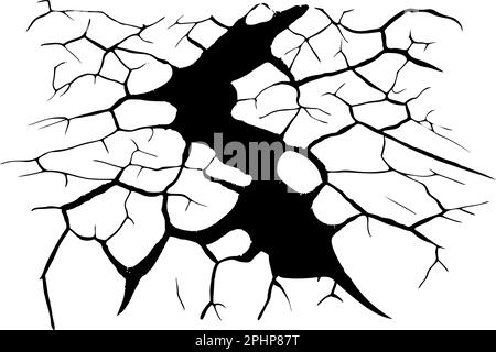 Dommages causés par des catastrophes naturelles, des tremblements de terre ou la sécheresse. Fente, fissure et trou noir dans le mur ou sur le sol. Catastrophe après la guerre. Illustration de Vecteur
