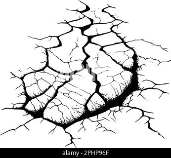 Dommages causés par des catastrophes naturelles, des tremblements de terre ou la sécheresse. Fente, fissure et trou noir dans le mur ou sur le sol. Catastrophe après la guerre. Illustration de Vecteur