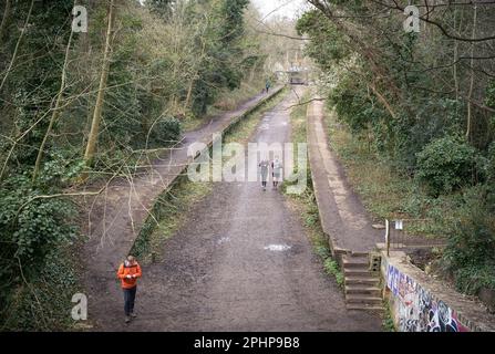 La Parkland Walk est la plus longue réserve naturelle linéaire de Londres (4km), suivant l'ancienne ligne de chemin de fer reliant le parc de Finsbury au palais Alexandra Banque D'Images