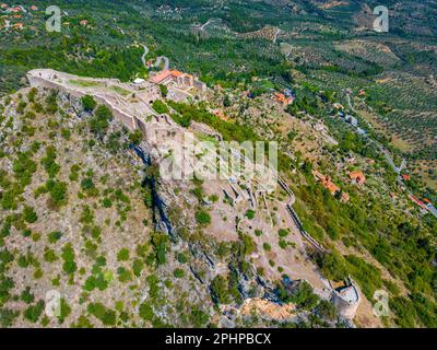 Vue panoramique sur le site archéologique de Mystras en Grèce. Banque D'Images