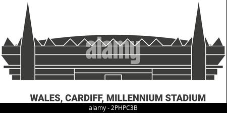 Pays de Galles, Cardiff, Millennium Stadium, illustration vectorielle de voyage Illustration de Vecteur