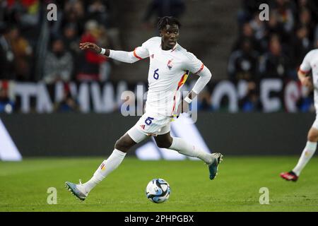 COLOGNE - Amadou Onana de Belgique pendant le match amical entre l'Allemagne et la Belgique au stade Rheinenergie sur 28 mars 2023 à Cologne, Allemagne. AP | hauteur néerlandaise | BART STOUTJESDYK Banque D'Images